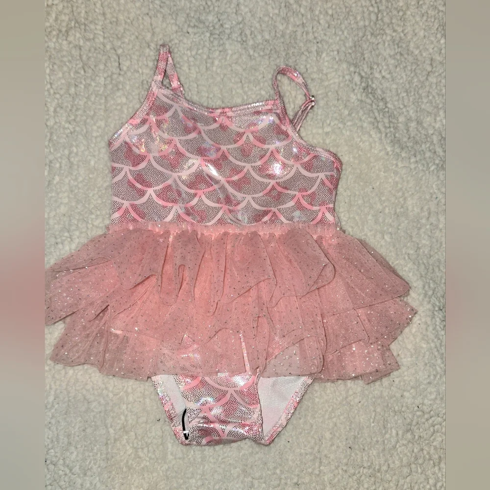 Sparkling Pink Baby Girl Swim One Piece with Tutu Silver Sparkles Milediiy 3-6mo